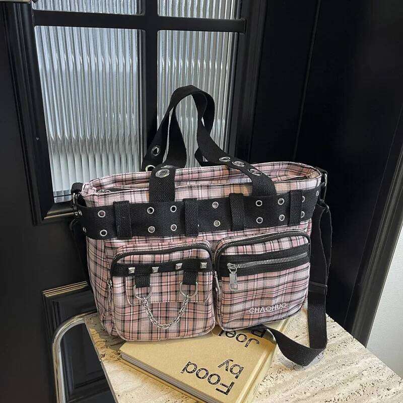 Canvas Plaid Fashion Shoulder Zipper CHAINS 2025 Hot Sale for Women Multiple Pockets Versatile Crossbody Bags Y260205