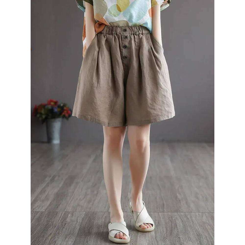 Summer Chic Design Button Baggy Shorts Women Cotton Linen Oversize Loose Short Pants Korean Casual High Waist Pantalones Cortos XJ260206