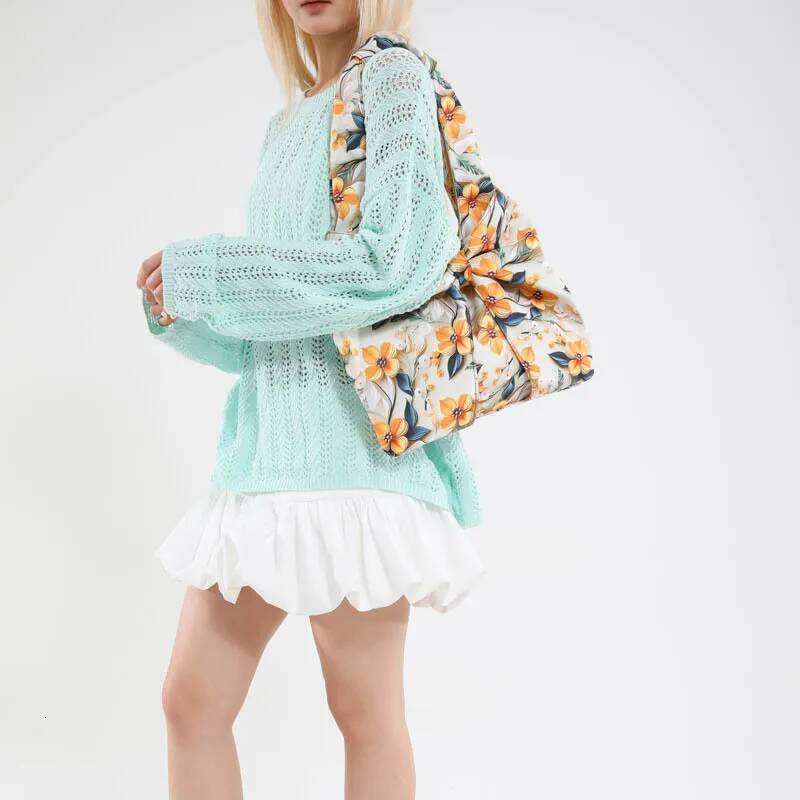 Sweet Bow Flowers Women's Shoulder Bag Casual Large Capacity Girls Underarm Bags Pleated Design Travel Ladies Tote Handbags Y260205