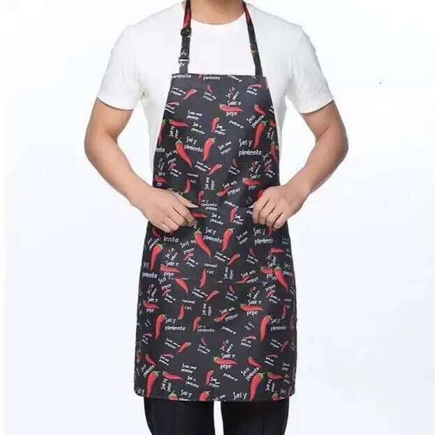 1PC Kitchen Cooking Chef Halterneck With 2 Pockets Catering Sleeveless Aprons Men Woman BBQ Waiter Printing Apron S260205