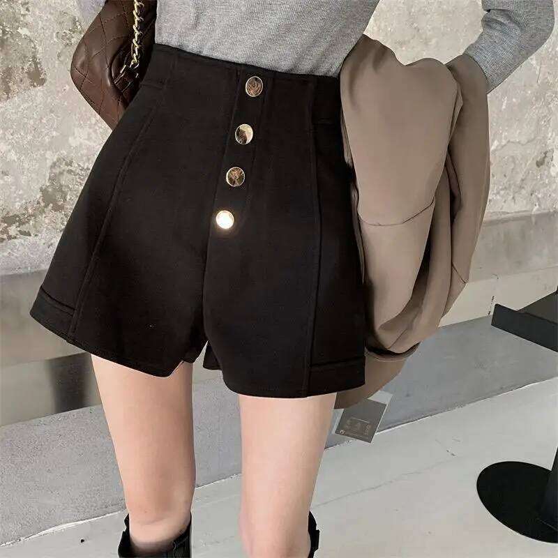 Black Shorts New Spring Summer Collection Wide Leg High Waist Design Versatile Casual Hot Pants XJ260206