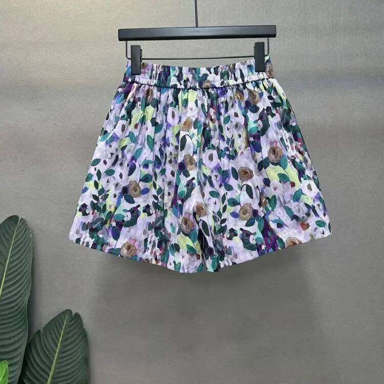 Summer New Style Large Size 300 Pounds Floral Print Shorts Women's Casual Loose Wide Leg Three-quarter Length Pants XJ260206