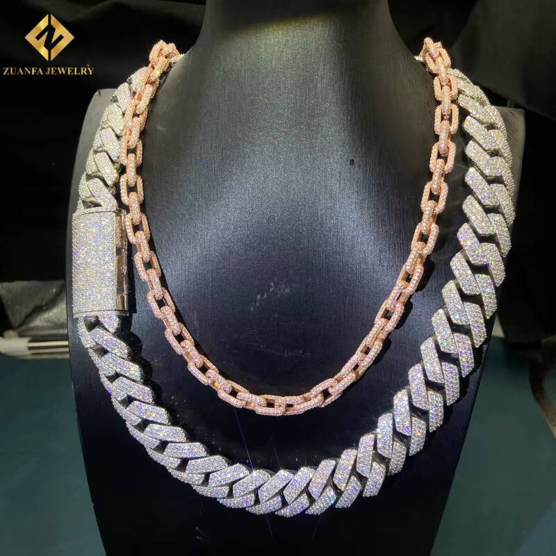 New Product 925 Silver Necklace Men Chain Miami Big Heavy 20mm VVS Moissanite Cuban Chain HipHop Style Iced Out Moissanite Chain