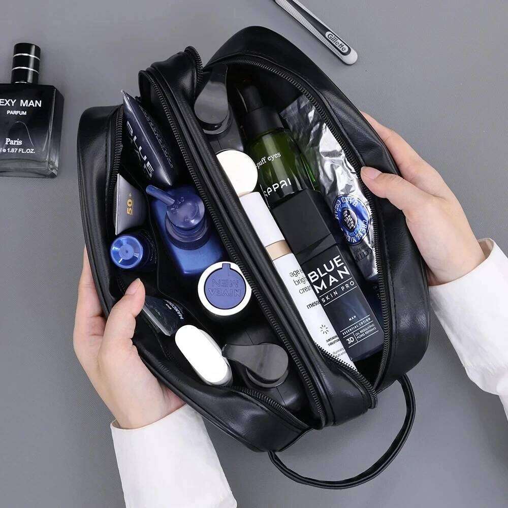 Travel Toiletry Bag Large Shaving Dopp Kit Water-resistant Bathroom Toiletries Organizer PU Leather Cosmetic Bags Men Women Y260206