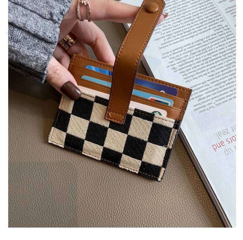 Delicate Vintage Grid Canvas Mini Card Holder Women Slim Multifunctional Driver License Pouch Y260206
