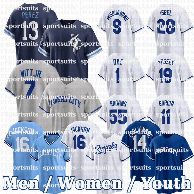 #7 Bobby Witt Jr. Jersey #13 Salvador Perez Jersey Vinnie Pasquantino KC Royals Jerseys Cole Ragans MJ Melendez Jonathan India Bo Jackson Custom Baseball Jerseys men