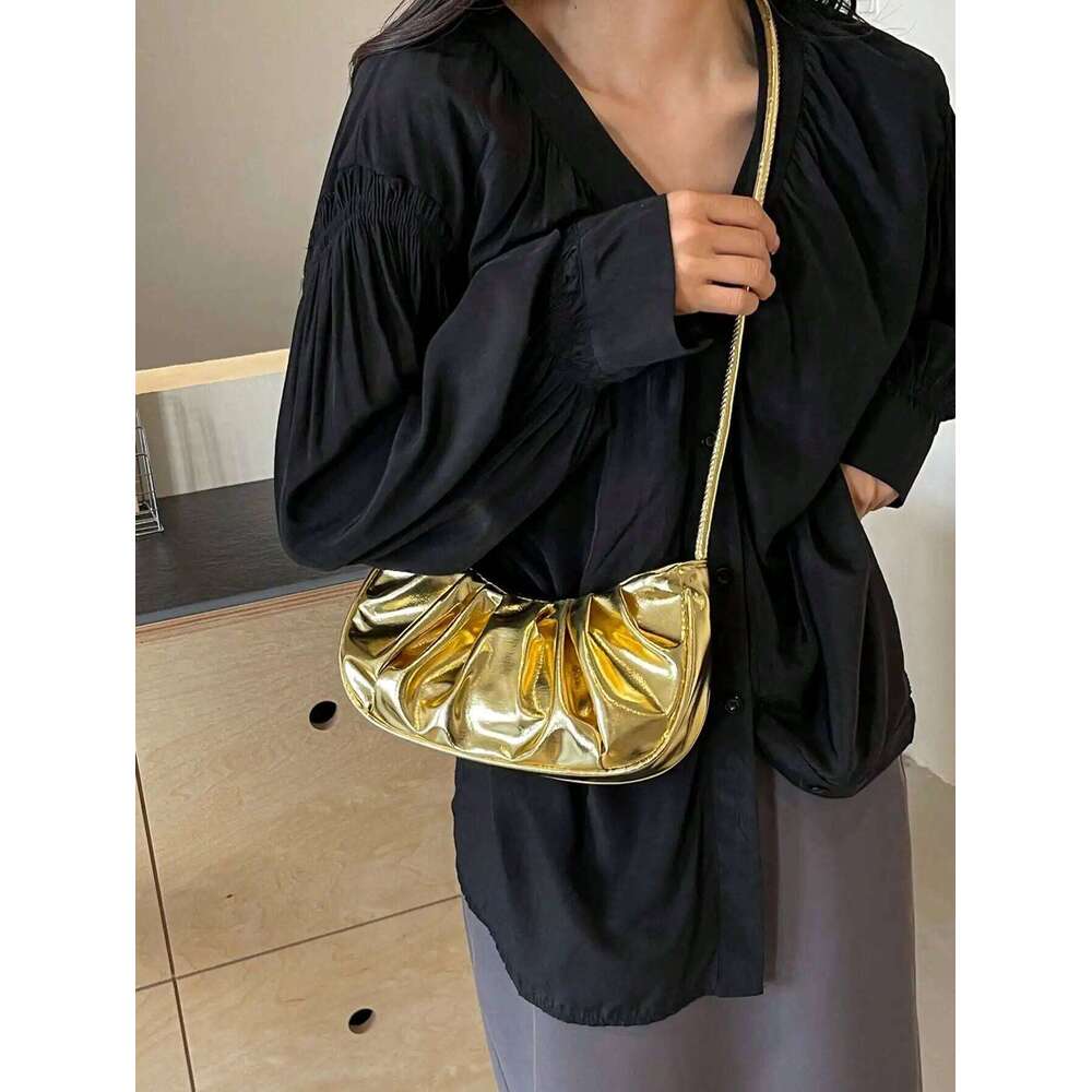 Fashion Classic Solid Color Pu Hobo Waterproof Fabric Pleated Design Underarm Spice Girl Style Shoulder Bag Y260205