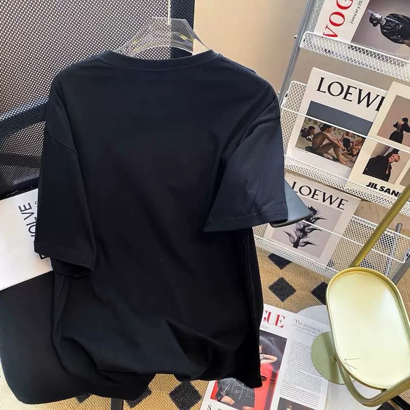 Washed Cotton Short Sleeve T-Shirt Women Summer Print Loose BF Lazy Matched Upper Apparel Korean Style Crew Neck Tee