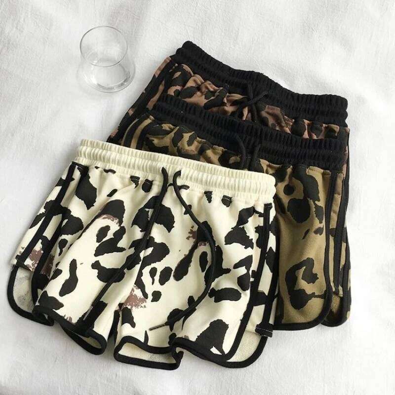 2026 Summer Women's Leopard Short Pants Casual High Elastic Waist A-Line Wide-Leg Running Trendy Five-Point Shorts XJ260206