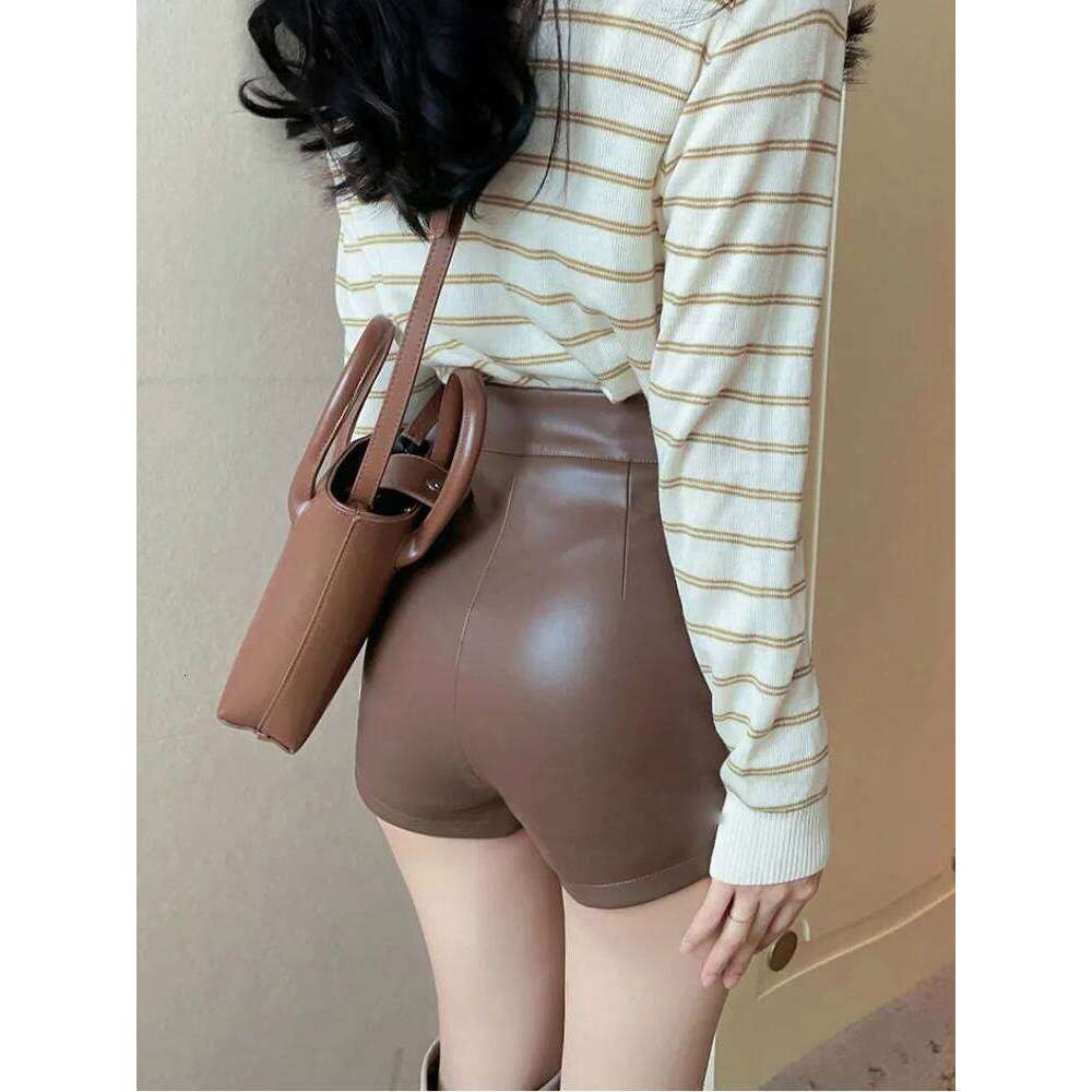 PU Leather High Waisted Women Slim Skinny Shorts Bottom Tight Bag Hip Goth Female Y2k Hot Short Pants XJ260206