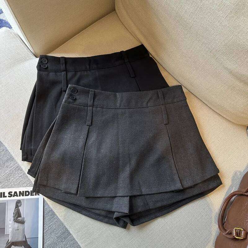 Women's Woolen Mini with Belt A- Line Slimming Pleated High Waist Fashionable Autumn Winter New Style Short Skirt XJ260206