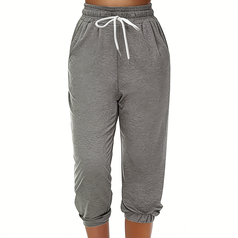 Women's Summer 6/10 Length Lounge Pants T030 Soft Linen Blend High Waist Relaxed Fit Pants