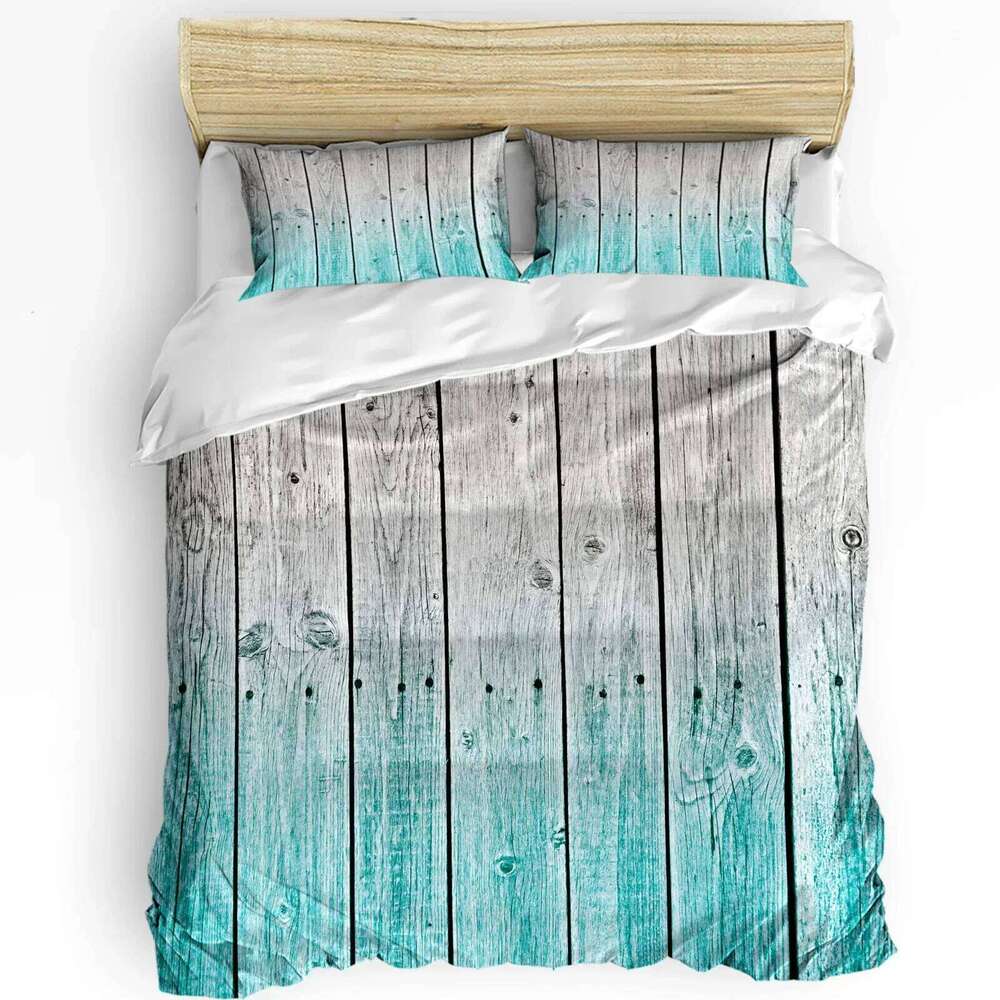 Turquoise Wooden Board Bedding 3pcs Boys Girls Duvet Pillowcase Kids Adult Quilt Cover Double Bed Set Home Textile XJ260206