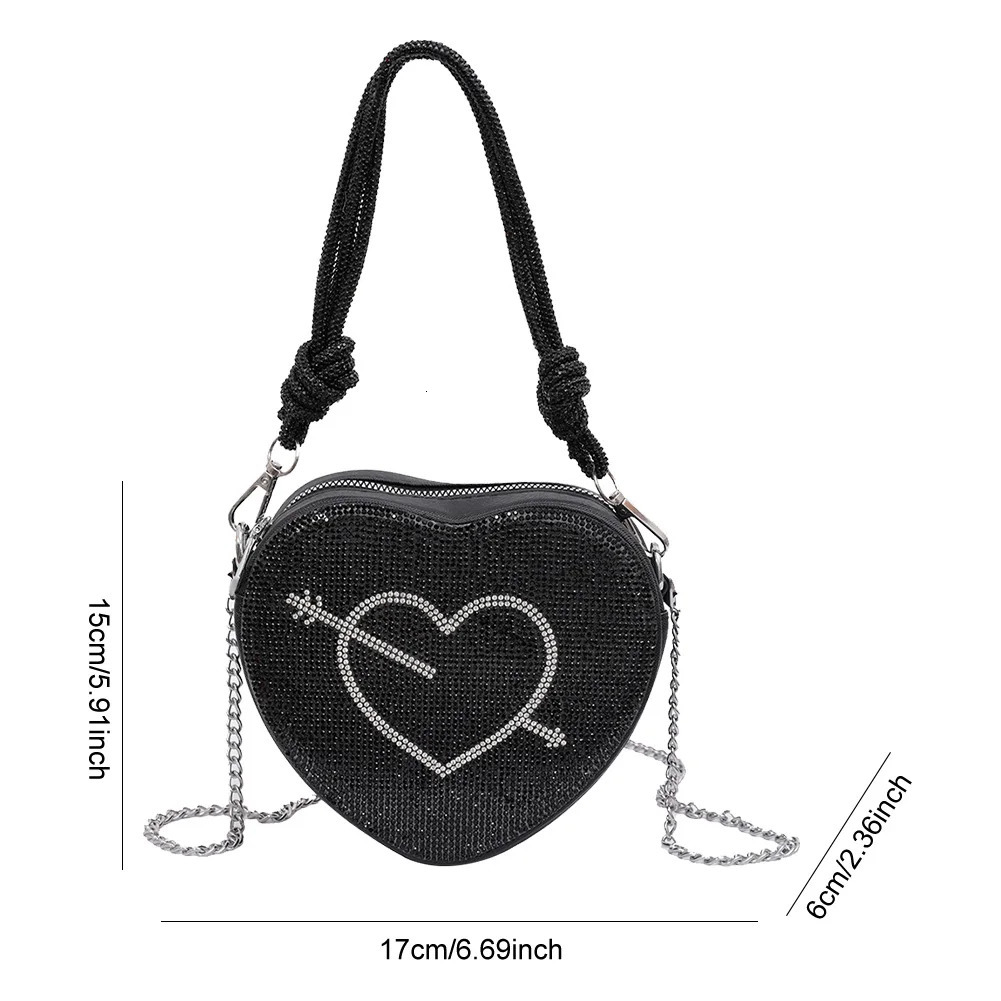 Crossbody Purse for Women Heart Shape Handbag PU Leather Rhinestone Crossbody Bag with Inner Pocket Clutch Purse for Work Travel 260129