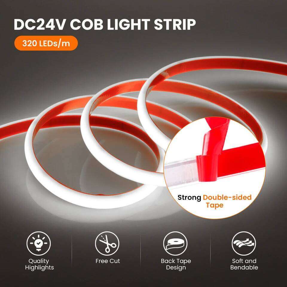 12V 24V IP68 Waterproof COB Neon Strip Hight Bright 320Leds/M Yellow/Pink/Red/White/Ice Blue/Pink Flexible Ribbon Rope LED Light Z260206