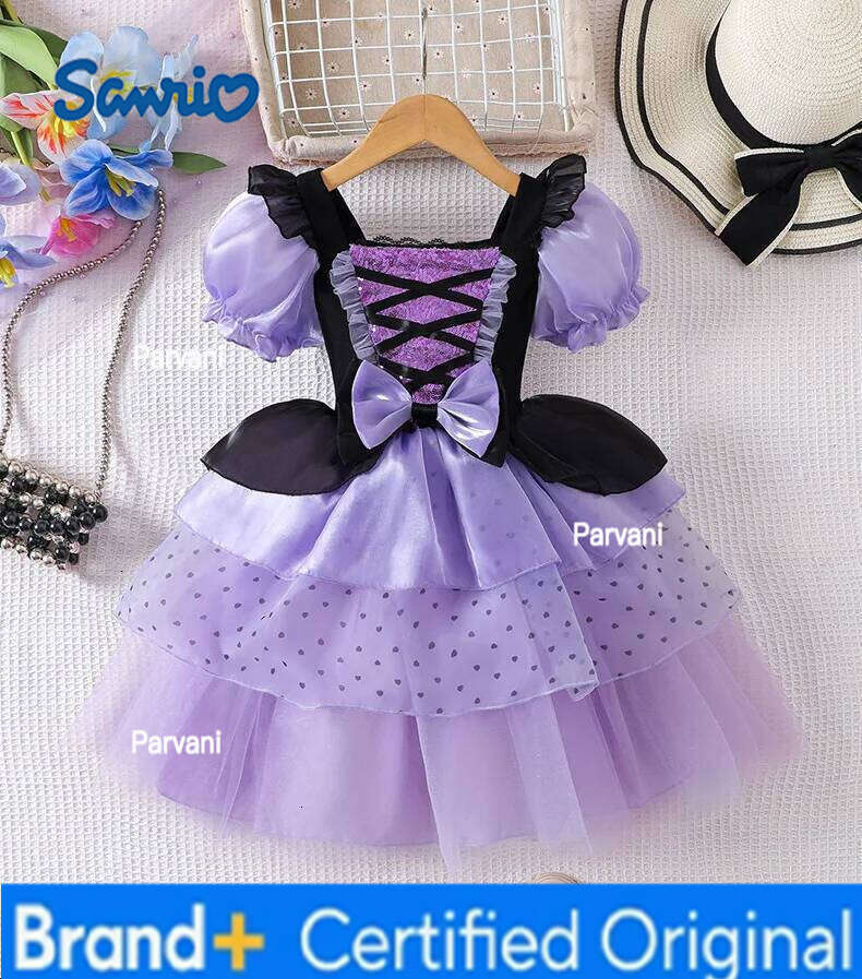 Sanrio Kid Princess Fashion Sleeved Dress Performance Tiered Show Girl Wedding Skirt Shaped Girls Dot Gown Party Children H260206 - view 7