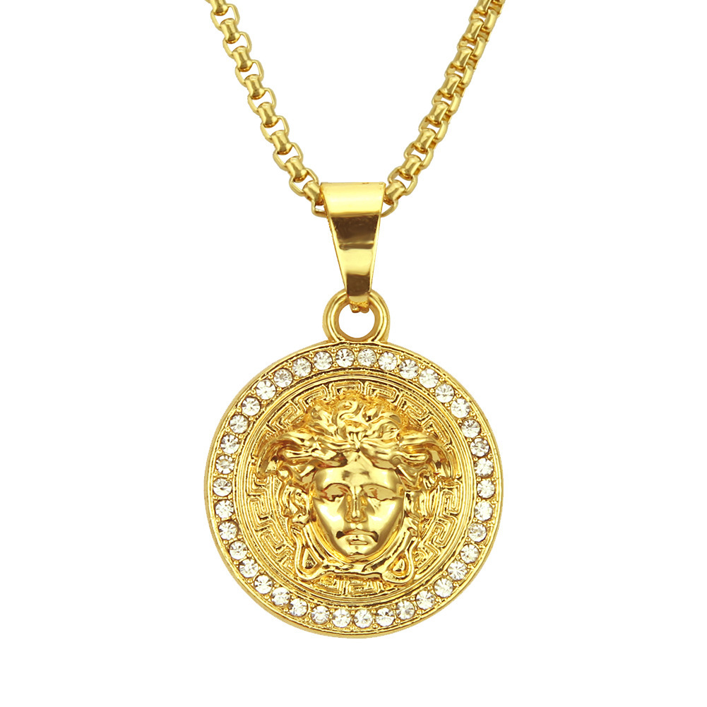European and American street fashion trend diamond inlaid pendant gold portrait for men hip-hop pendant necklace Designer Jewelry