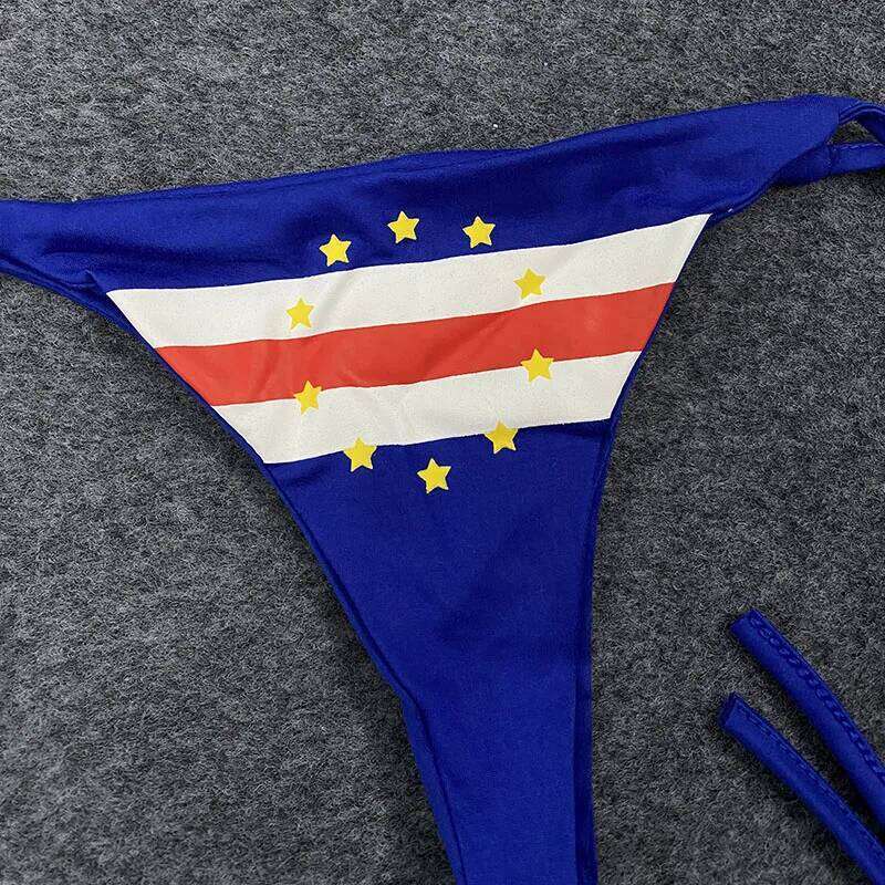 American Popular Sexy 2000s Slim E-girl Bikini Blue Personalized Printing Hanging Neck Two-piece Fashion Women's Briefs Swimsuit Z260206