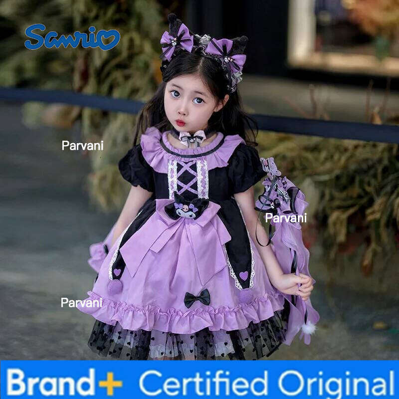 Sanrio 2025 Cosplay Kuromi Kawaii Lolita Princess Summer Children'S Costume Dress Puffy Skirt Suit Cute Girl Birthday Gift H2602061 - view 6