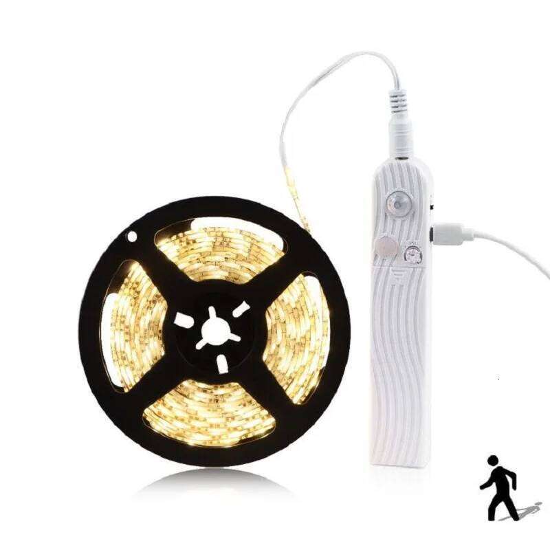 Waterproof Kitchen Cabinet Tape Motion Sensor Strip Light 5V Wireless PIR LED Battery Stairs Wardrobe Lamp Z260206