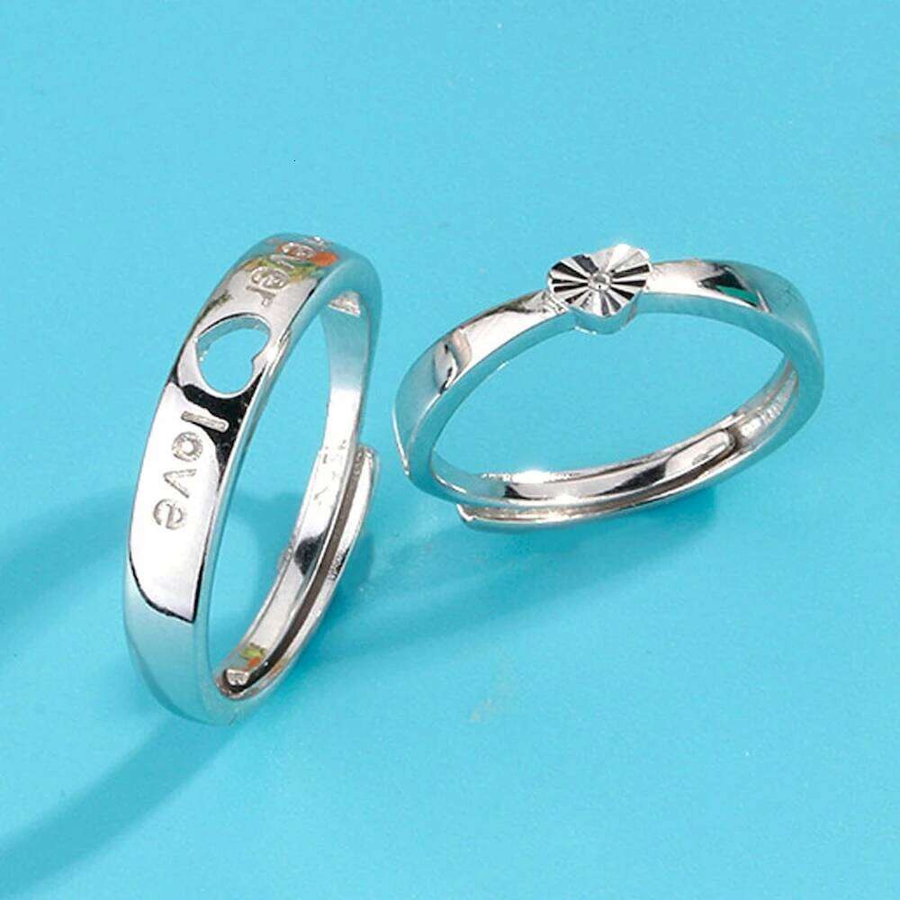 1 Pair Adjustable Hollow Heart-Shaped Letter Love Forever Couple Rings Men Women Finger Jewelry Drop Shipping W260206
