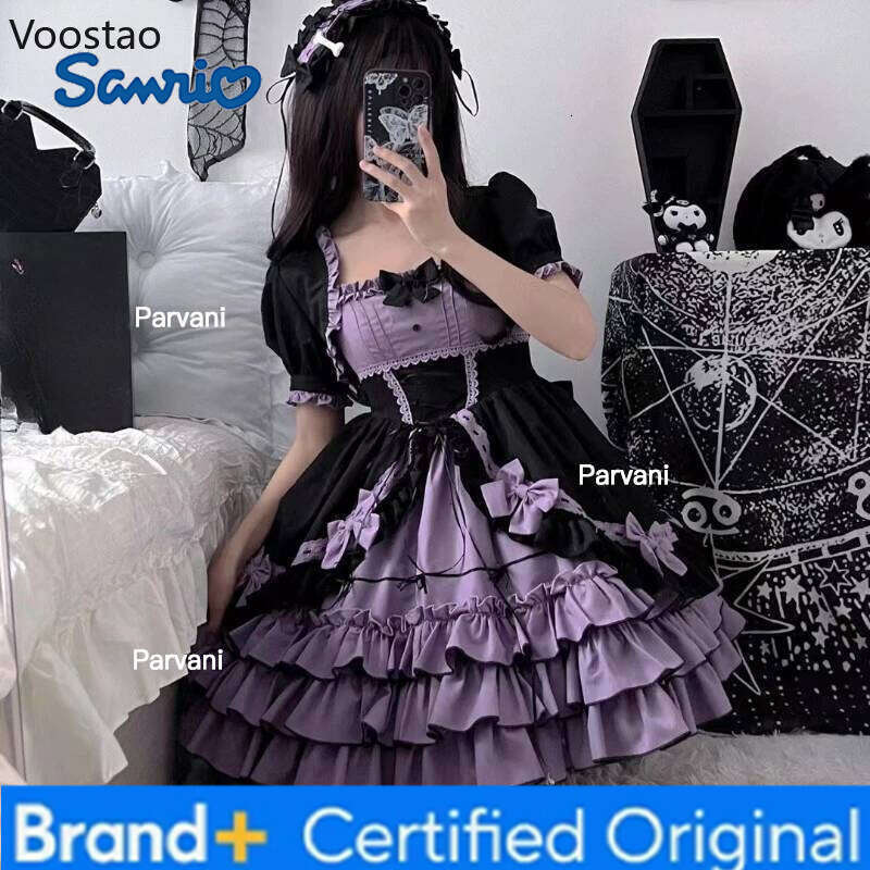 Sanrio Victorian Vintage Lolita Dress Women Gothic Y2k Puff Short Sleeve Laminated Flounces Mini Dresses Bow Ruffles Princess Vestidos H260206 - view 7