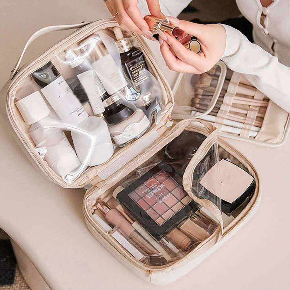 Multilayer Square Cosmetic Bag Waterproof PU Travel Makeup Pouch Y260206