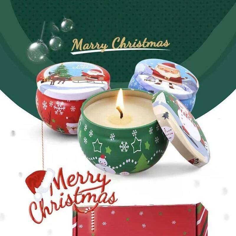 1pc Christmas Candle Jar Candy Flower Tea Gift Aromatherapy Tinplate Box Storage Pot Round Drum Shaped Metal Tin Can S260205