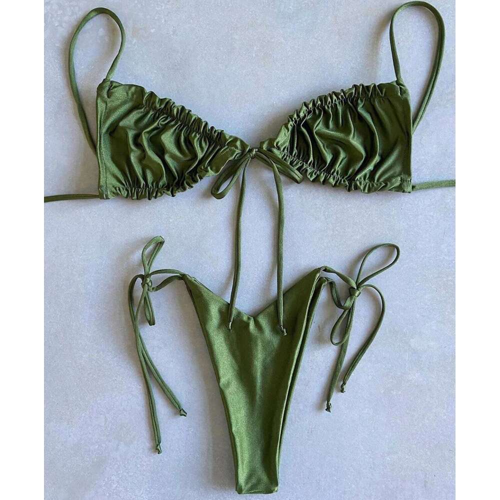 2020 women's loop strap double face plain swimsuit sexy bikini swimming pool party essential NEW XJ260206