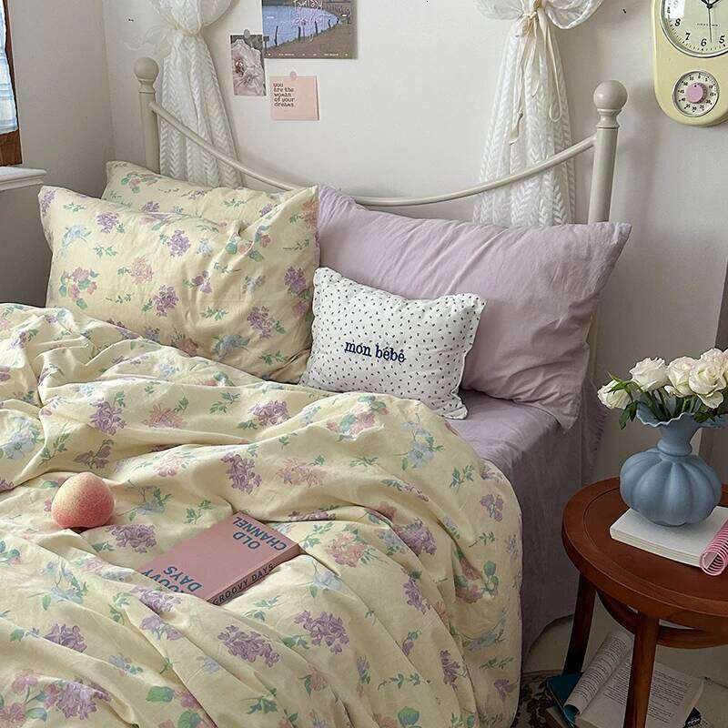Floral Style Duvet Pure Cotton Bed Girls Soft Comforter Covers with Pillowcase King Size Quilt Cover Set XJ260206