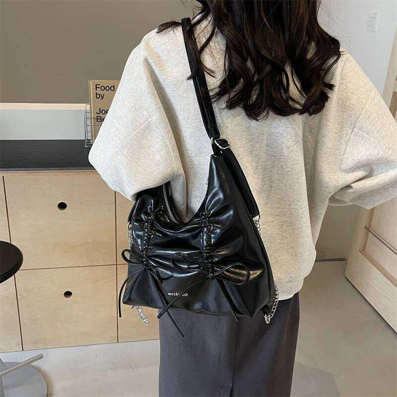 LEFTSIDE Bow Small PU Leather Shoulder Bags for Women 2024 Korean Fashion Females Silver Crossbody Bag Lady Simple Handbags Y260205