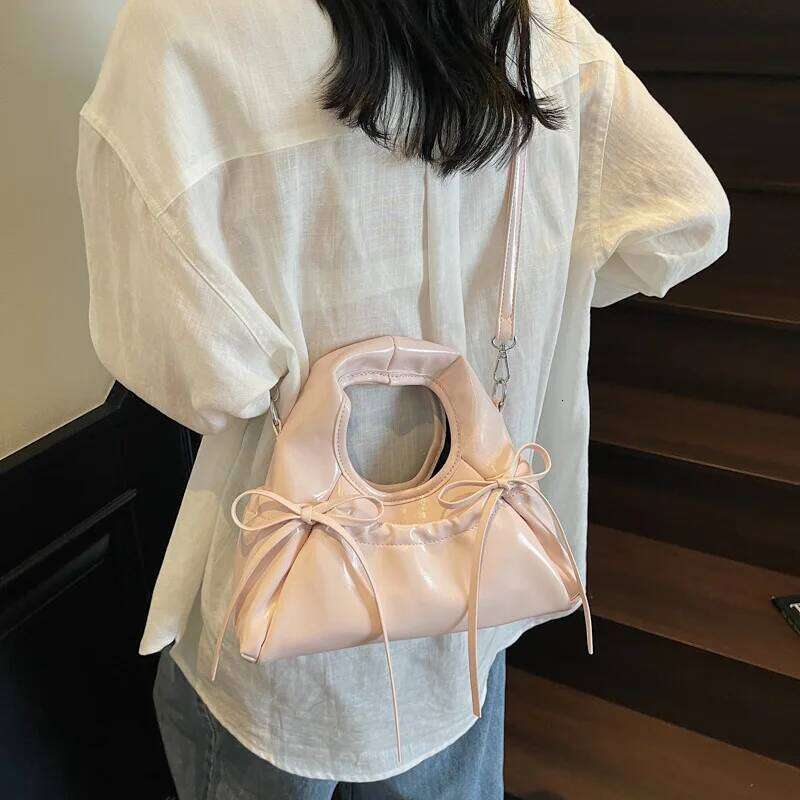 Luxury Brand PU Leather Pleated Women's Handbag Square Sweet Elegant Crossbody Boston Tote Casual Bow Bucket Shoulder Bag Y260205