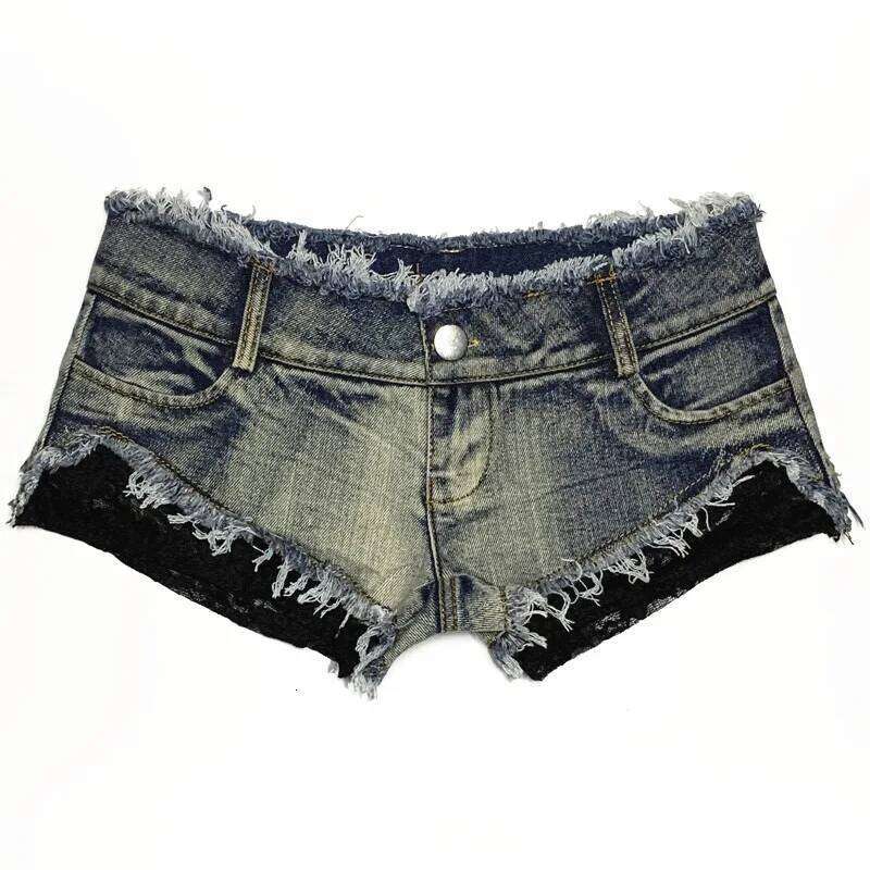 New Sexy Low Waist Women's Lace Patchwork Super Denim Shorts Nightclub Hot Pants C260206