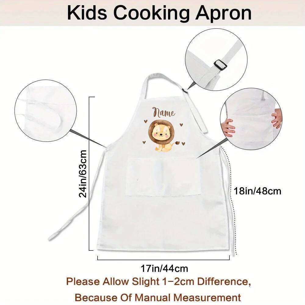 Personalized Animal Pattern Cooking and Baking with Name Children Apron Stocking Stuffer Gift for Kids S260205