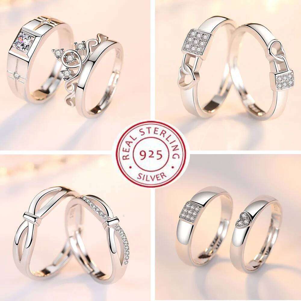 925 Sterling Silver Moissanite Diamond Couple Rings for Lovers Matching Wedding Jewelry Set W260206