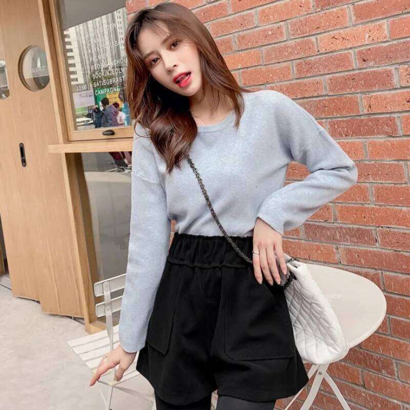 Winter Woolen Shorts Women Cozy Vintage Casual Pure All-match Wide Leg Simple High Elastic Waist Fashion Ins Pockets Comfortable C260206