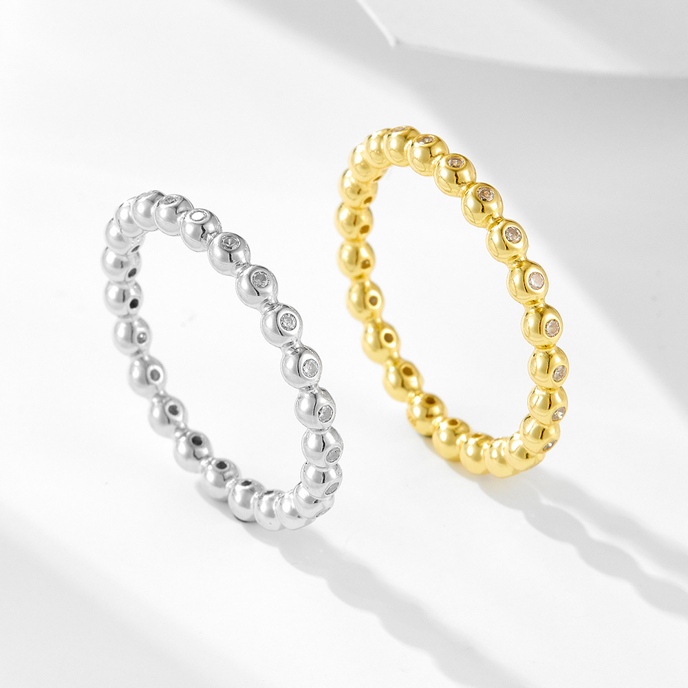 Minimalist niche light luxury high-end small round bead diamond-encrusted sterling silver for women, ins-style unique cool ring
