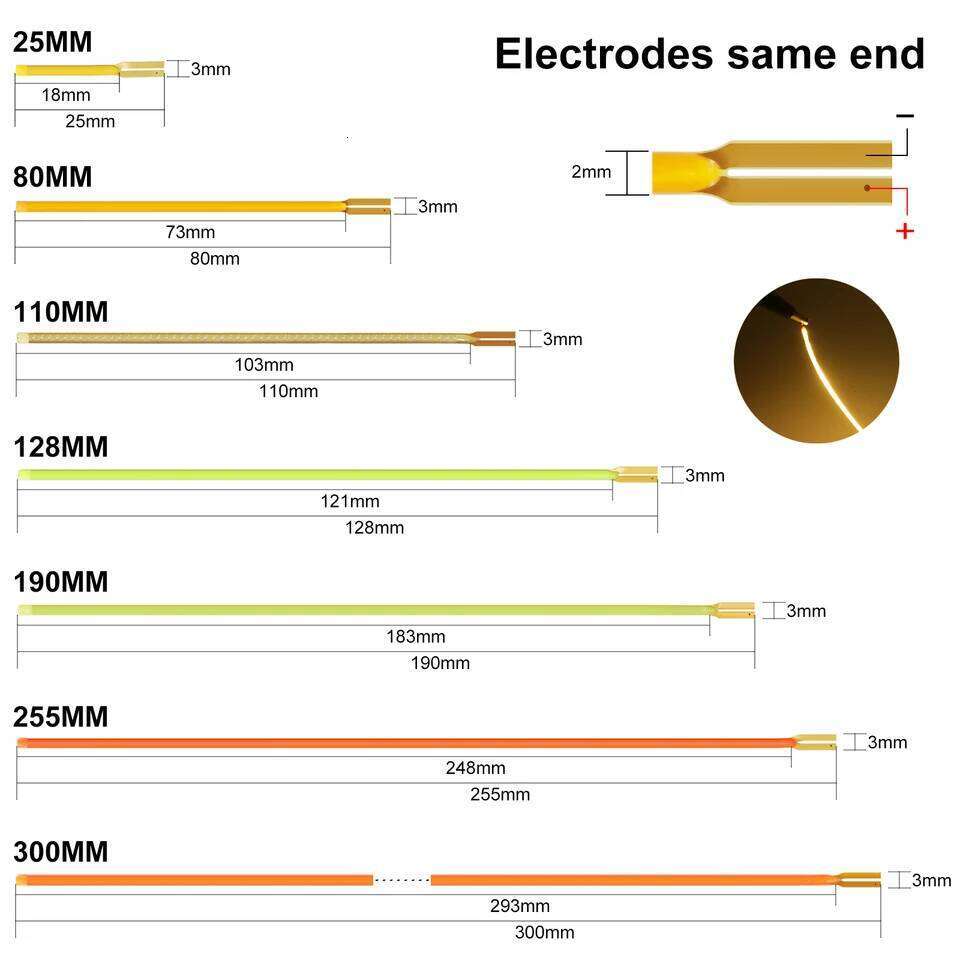 DC 3V Edison Bulb Lamp Parts Filament Red/Blue/Green Flexible COB LED Diode 25MM 80mm 110MM 128MM 190MM 255MM 300MM Z260206