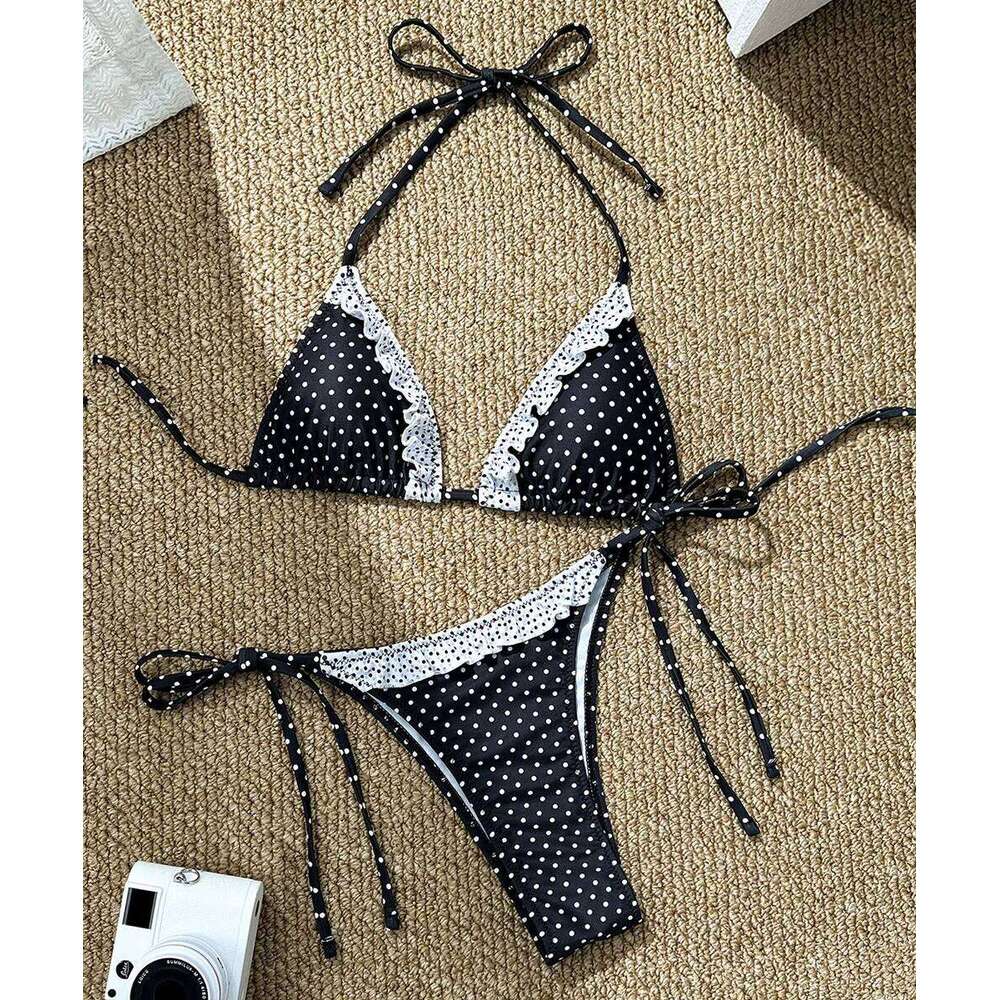 2pcs Swimwear Women Swimsuit Sexy Bikini Polka Dots Print Beach Wear Summer Bather Z260206