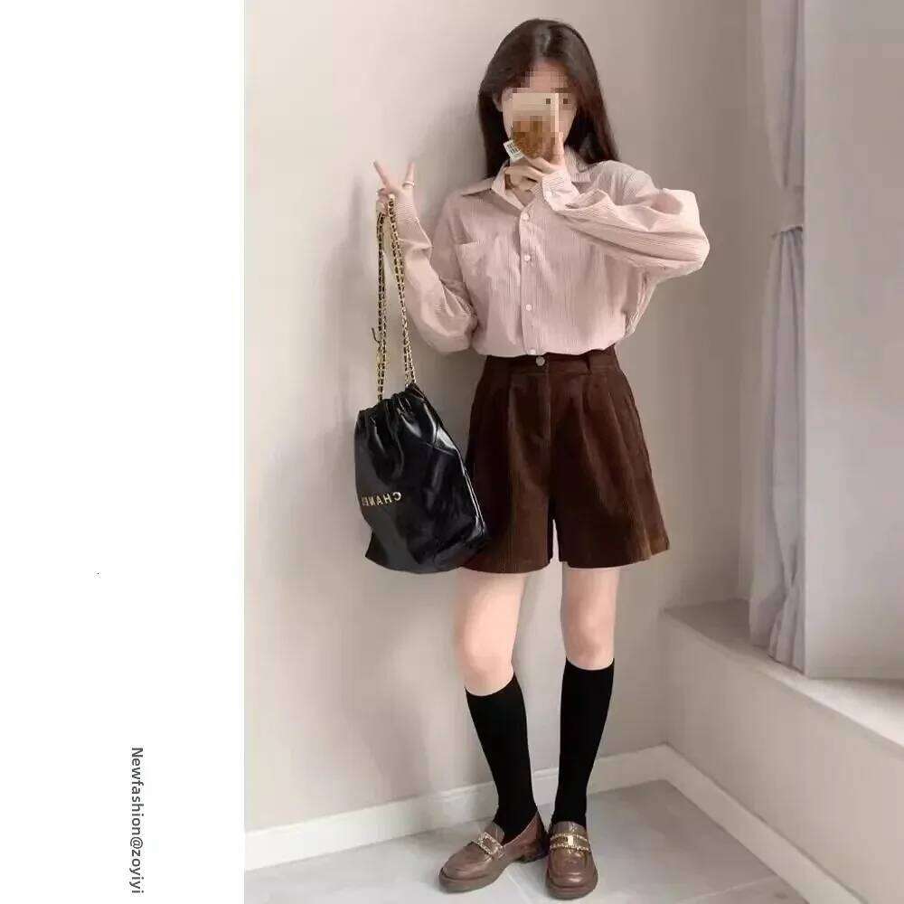 Korean Style Slimming High Waist Loose Boot Cut Corduroy Pants Shorts Women Versatile Casual Spring Autumn Wide Leg Outer Thick XJ260206