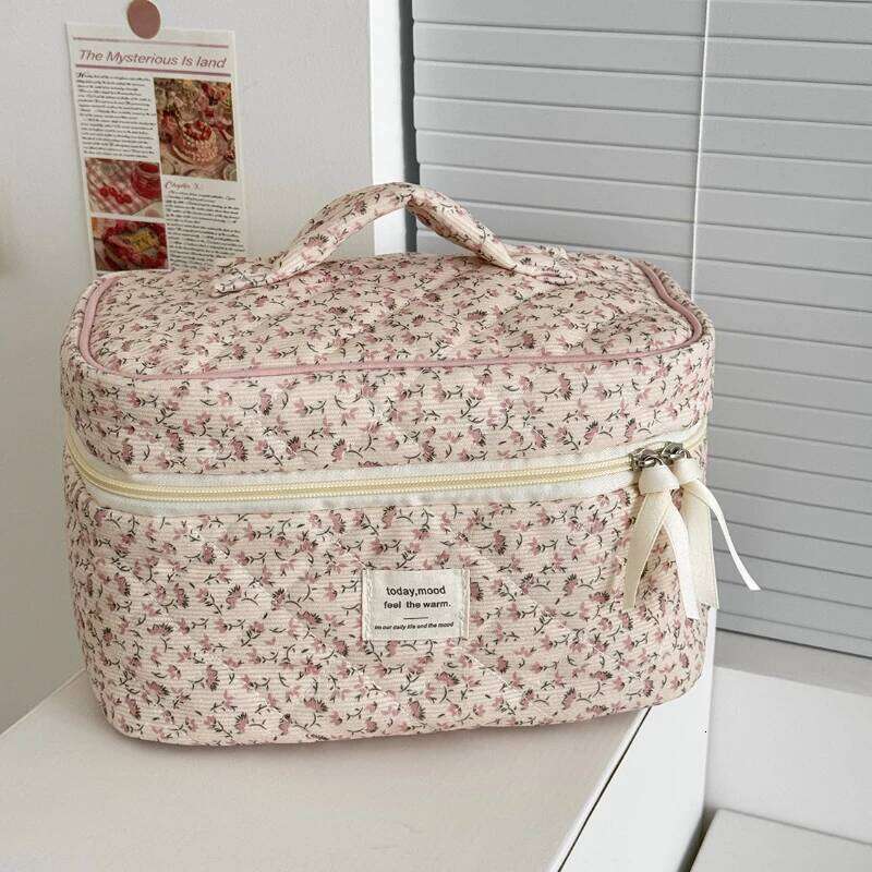 Vintage Floral Corduroy Women Cosmetic Storage Bags Retro Travel Portable Ladies Handbags Simple Female Makeup Case Clutch Purse Y260206