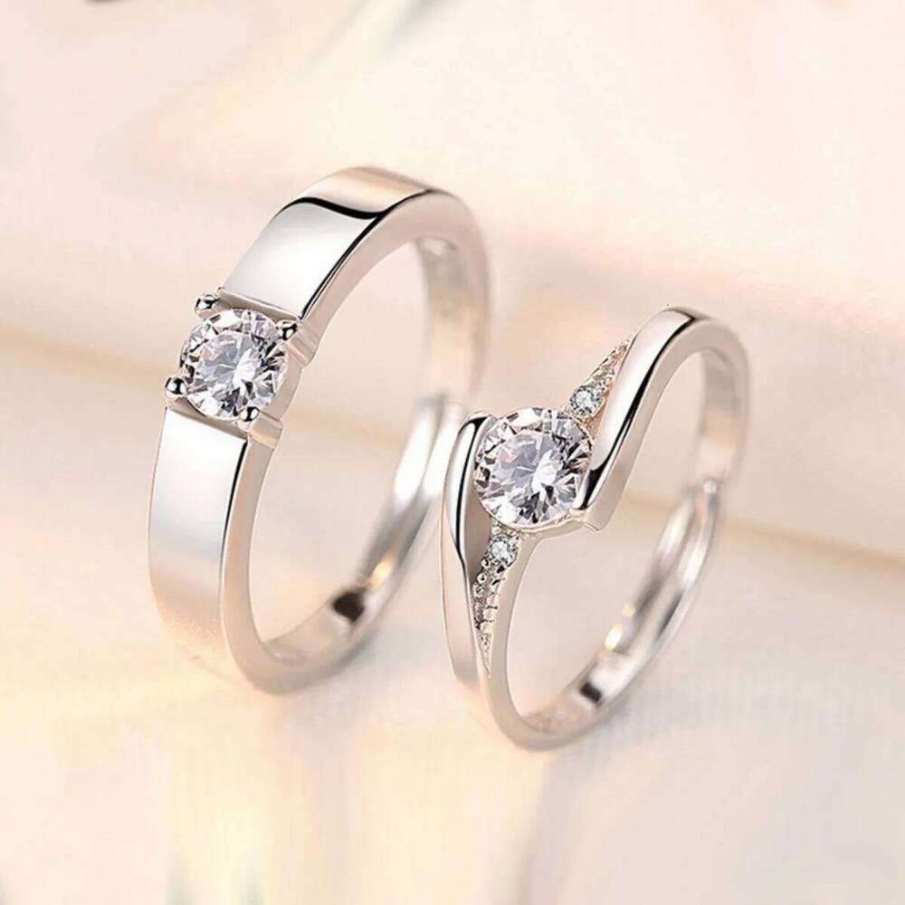 2Pcs/Set Luxury Inlaid Zircon Square Matched Couple Rings For Women Men Minimalist Geometric Wedding Bands Finger Ring Jewelry W260206