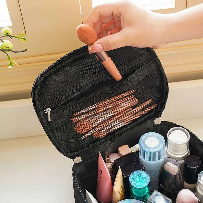 Black Rose Women's Cosmetic Carrying Case, Portable Cosmetics Storage Bag, Flap Large Capacity Double Zipper Closure Bag Y260206