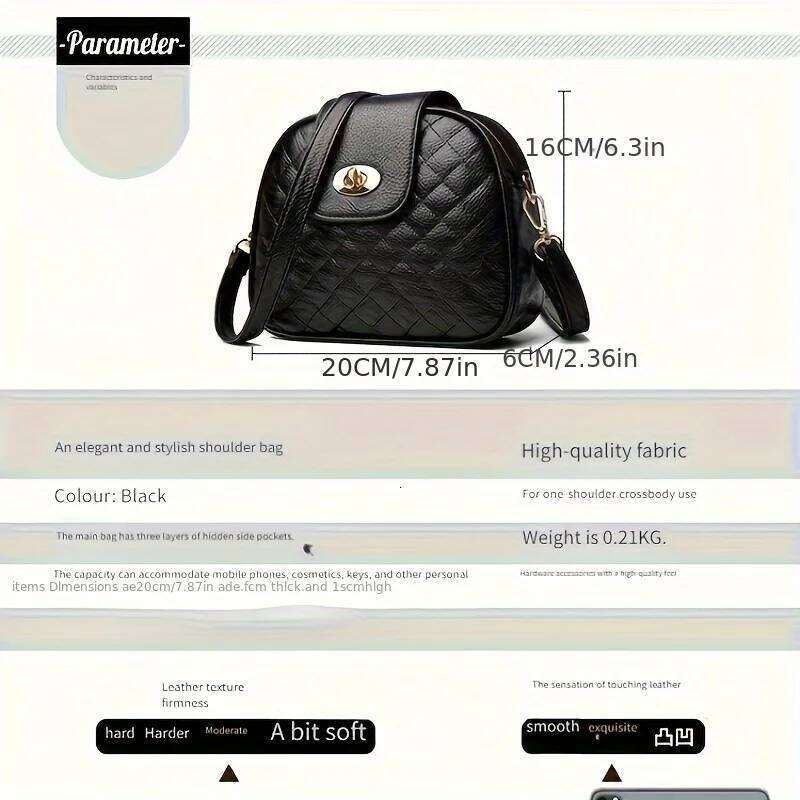 Women Stylish Black Crossbody Bag 3 Compartment Purse with Golden-Tone Hardware, Polyester Lining for Everyday Use, Work, Travel XJ260129