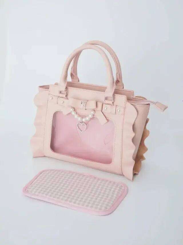 Harajuku Square Pink Ita Women New Japanese Pearl Handle Messenger Bag Wallet Female Sweet Cute Crossbody Bags Aesthetic Y260205