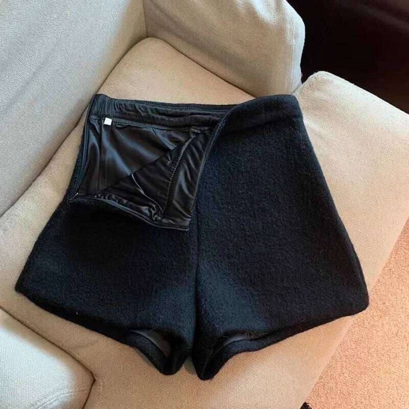 High Waist Woolen Women Y2K Streetwear Autumn Winter Casual Wide Leg Small Fragrance Zipper Hottie Straight Shorts XJ260206