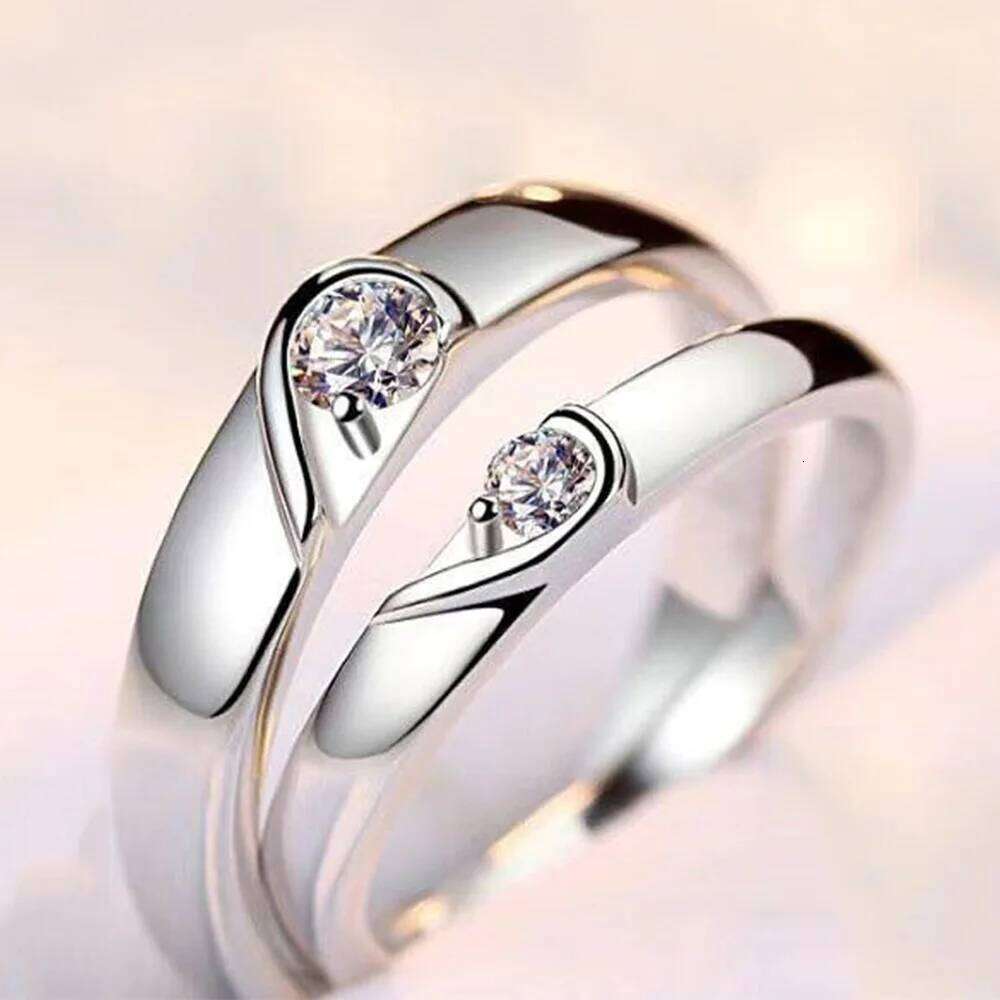 1 Pair Put Heart Together Couple Rings Men Women Adjustable Copper Plated Silver Finger Jewelry Wholesale Drop Shipping W260206