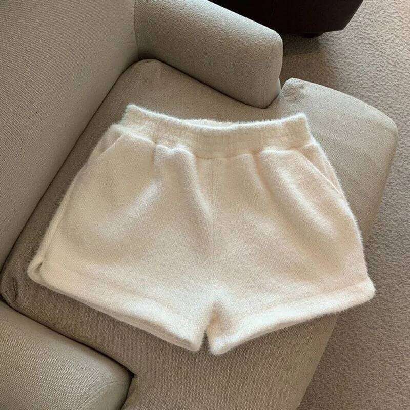 Xpqbb Autumn Winter Faux Mink Plush Women Korean Fashion Loose Wide Leg Short Pants Ladies Solid High Waist Casual Shorts XJ260206