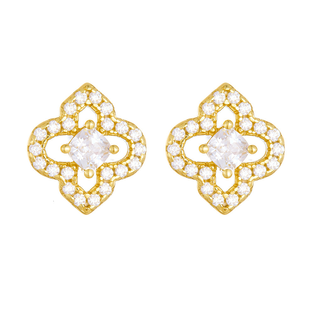 s925 sterling silver four-leaf clover diamond-studded for women, light luxury ins style versatile hollow zircon earrings