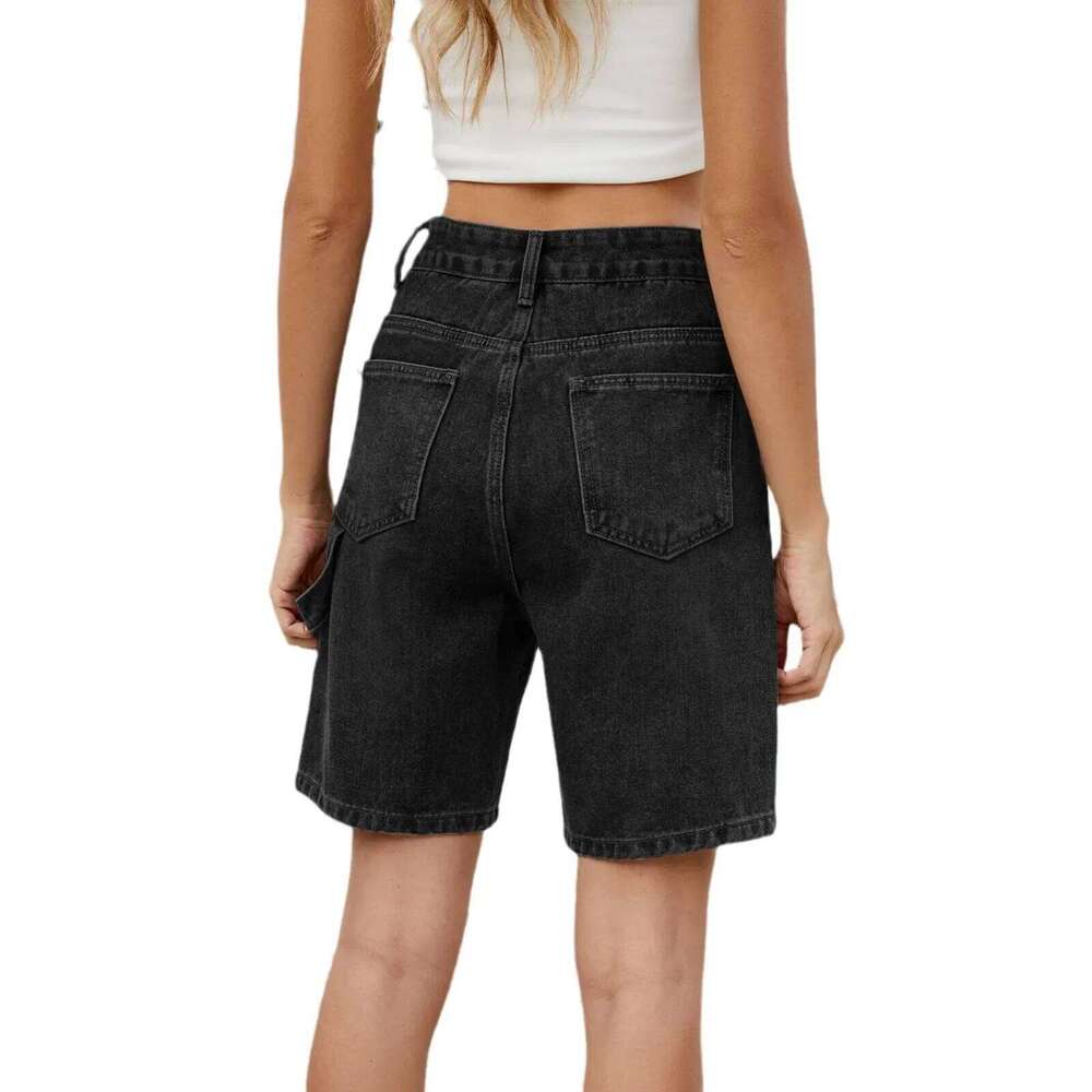 Straight Pants Women Denim Shorts Vintage Jeans Knee Length Trousers Mid Waist Washed Distressed Pockets Female Streetwear C260206